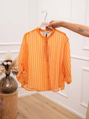 Camicia riga sottile arancio e rosa in lyocell - HaveOne