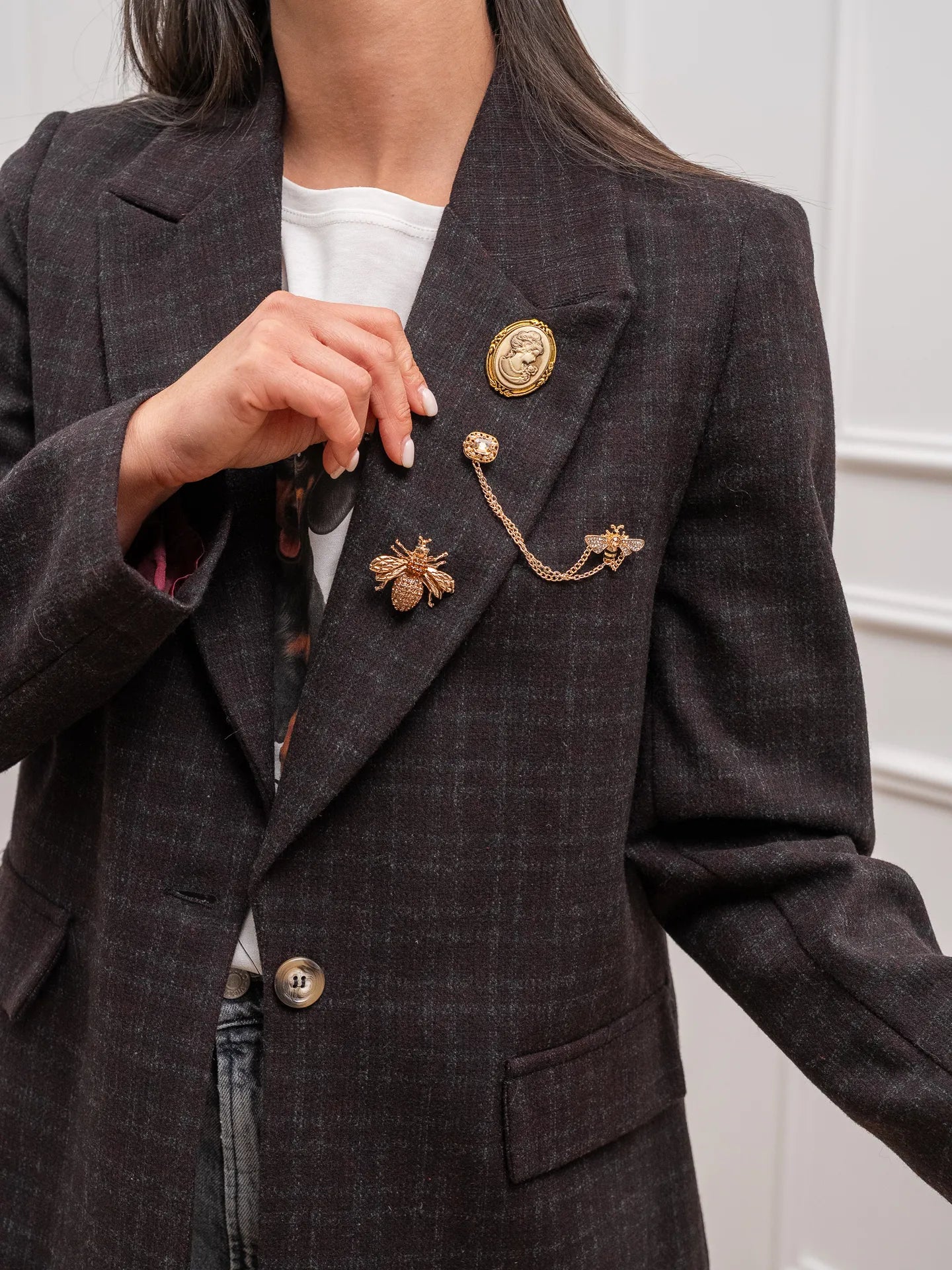 Giacca cappotto check vino, nera - Vicolo