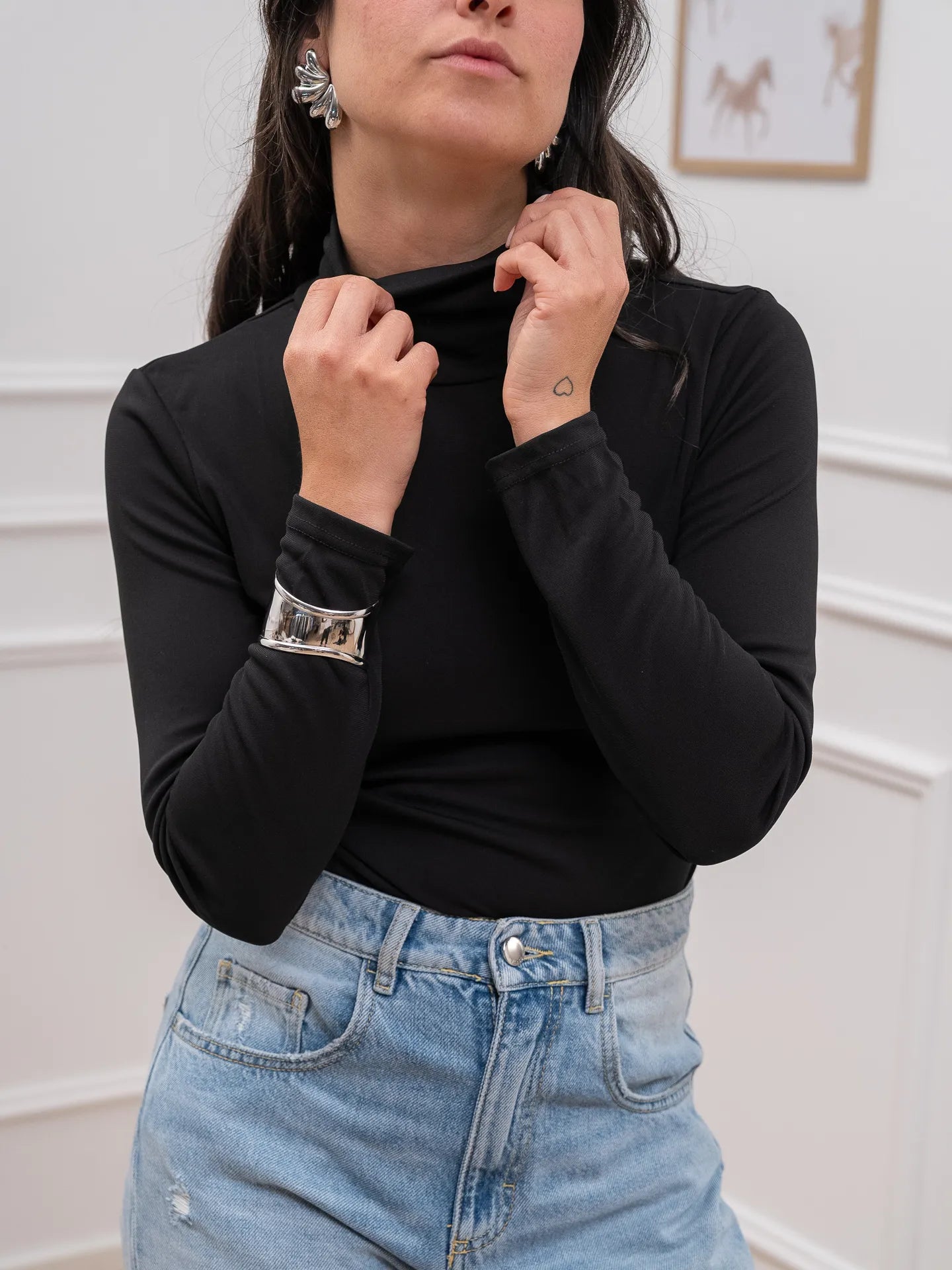 Body collo alto nero a manica lunga - Glamorous