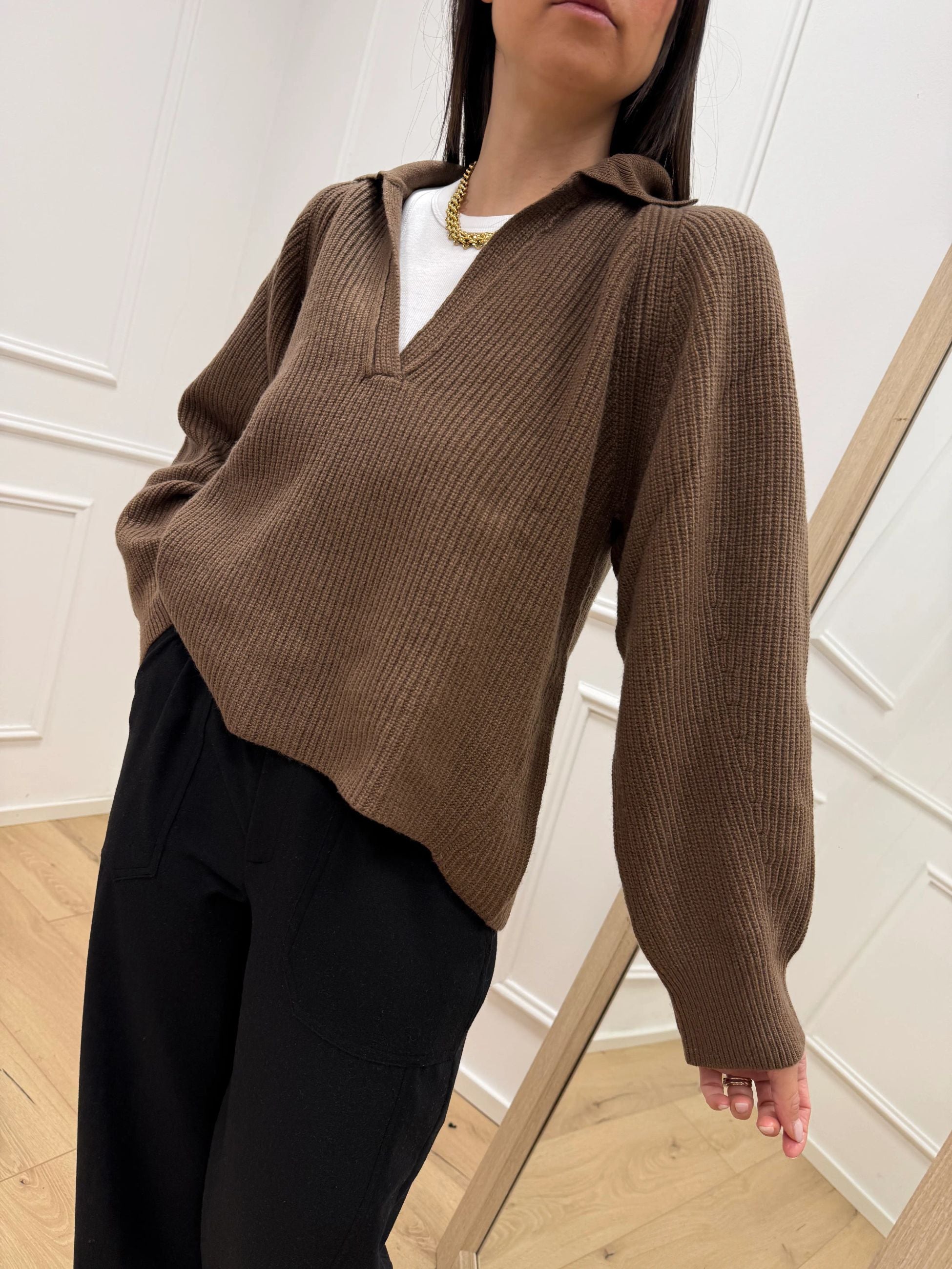 Polo costa inglese cognac misto lana - Vicolo