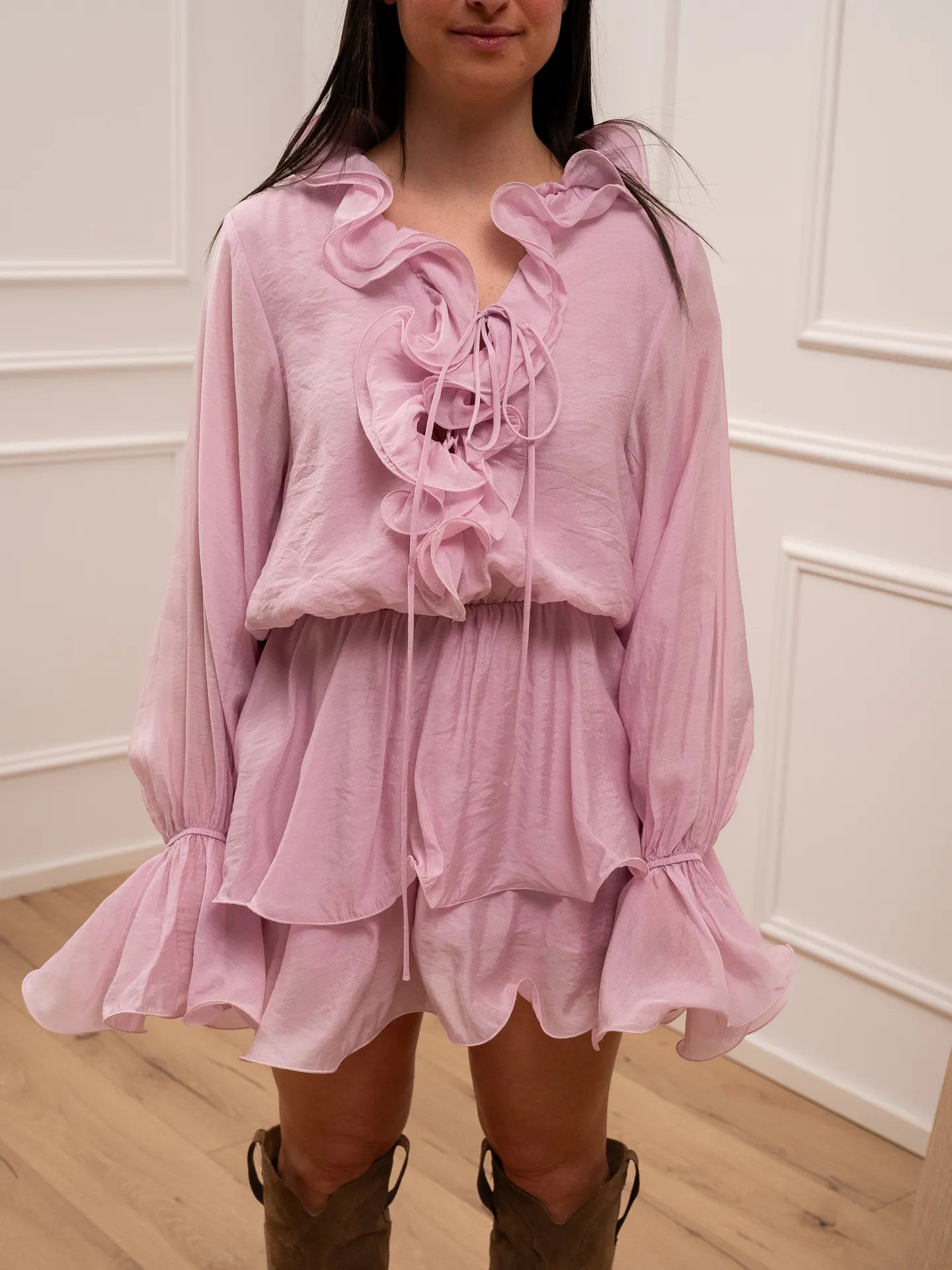 Vestito rosa con rouches in mussola leggera - You Decide