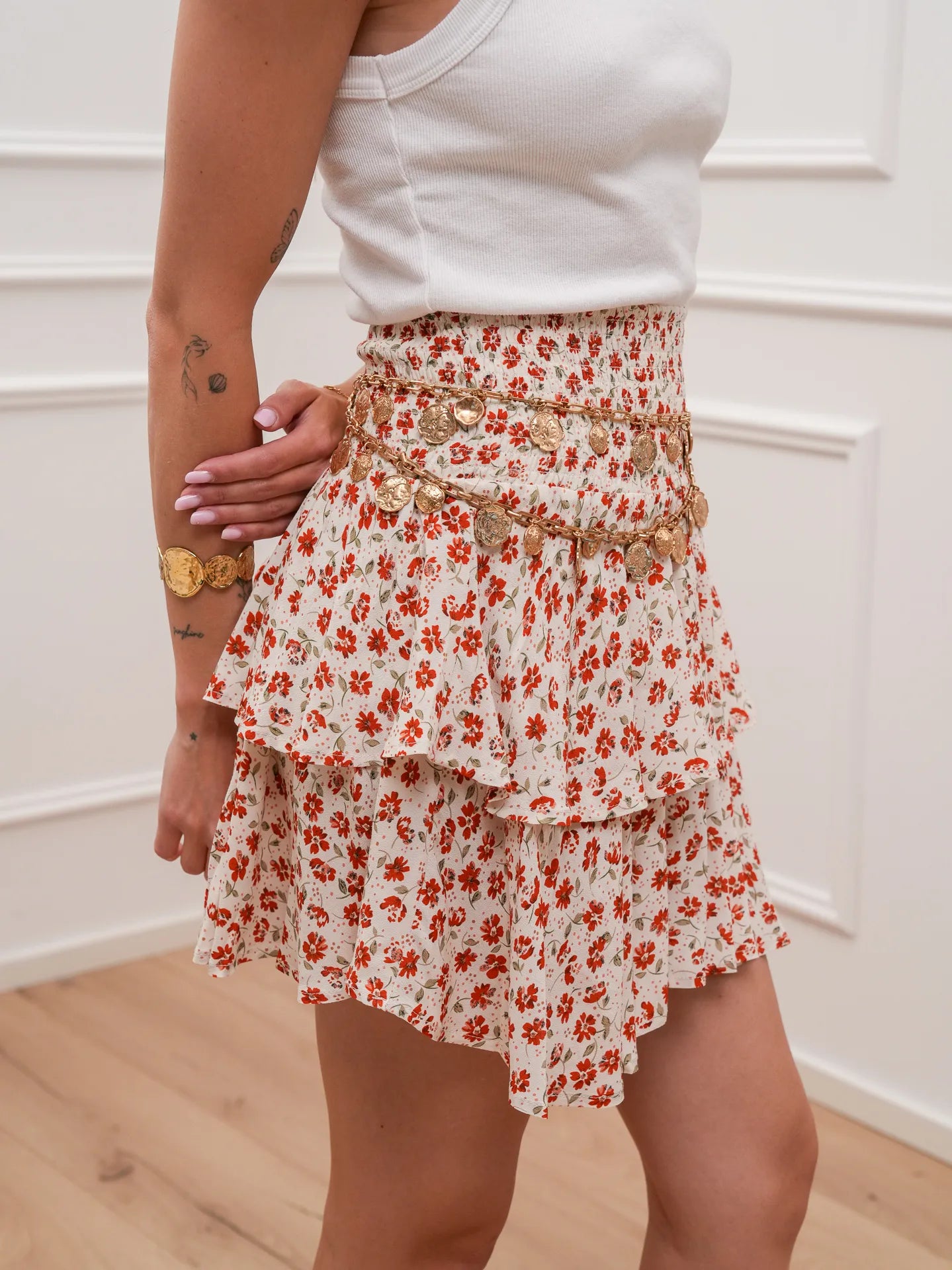 Gonna Elba fiori arancio a balze - You Decide