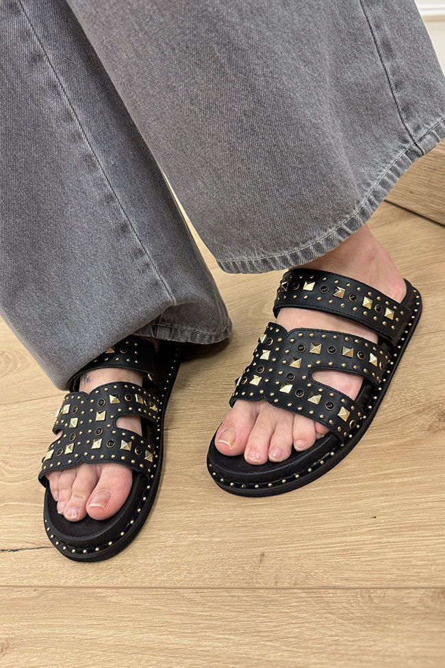 Ciabatte nere con borchie dorate - Ovyè