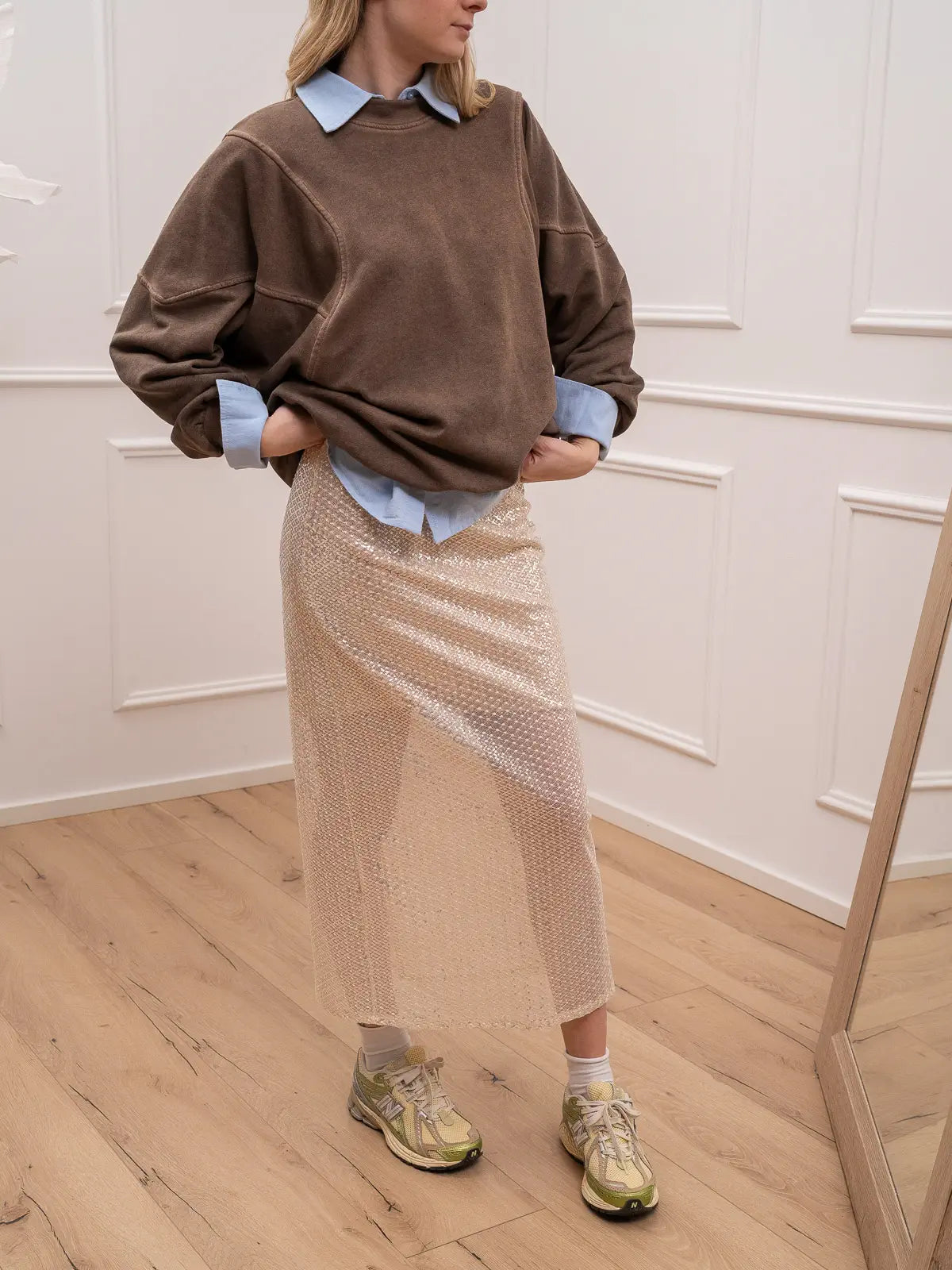 Gonna nude con ricami e paillettes - HaveOne