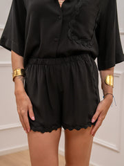 Shorts mini nero bordo ondulato - HaveOne