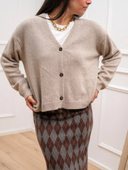 Cardigan basic sabbia con bottoncini - Tensione In