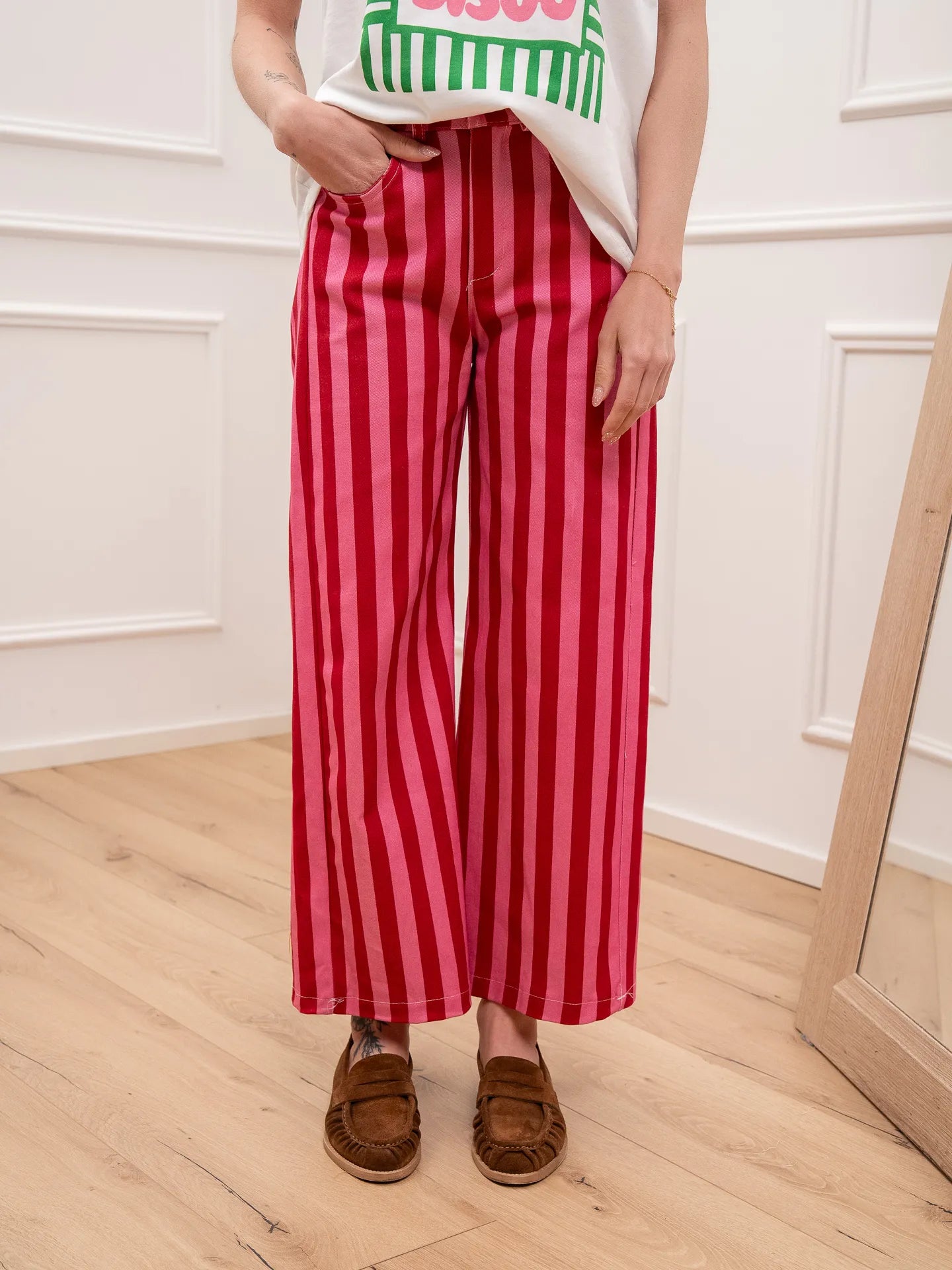 Jeans Candy rigato rosso, fragola - Crispy