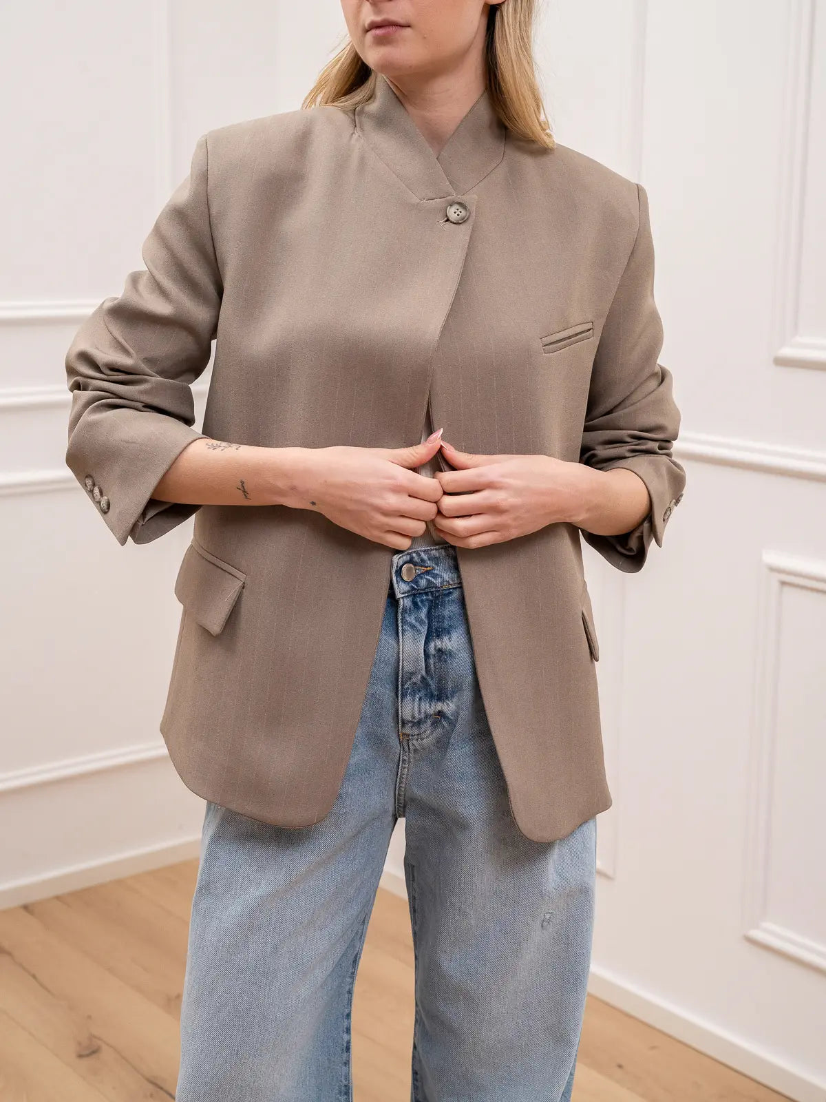 Giacca Pepe gessata sabbia - Vicolo