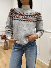 Maglia norvegese perla, vino e beige - HaveOne