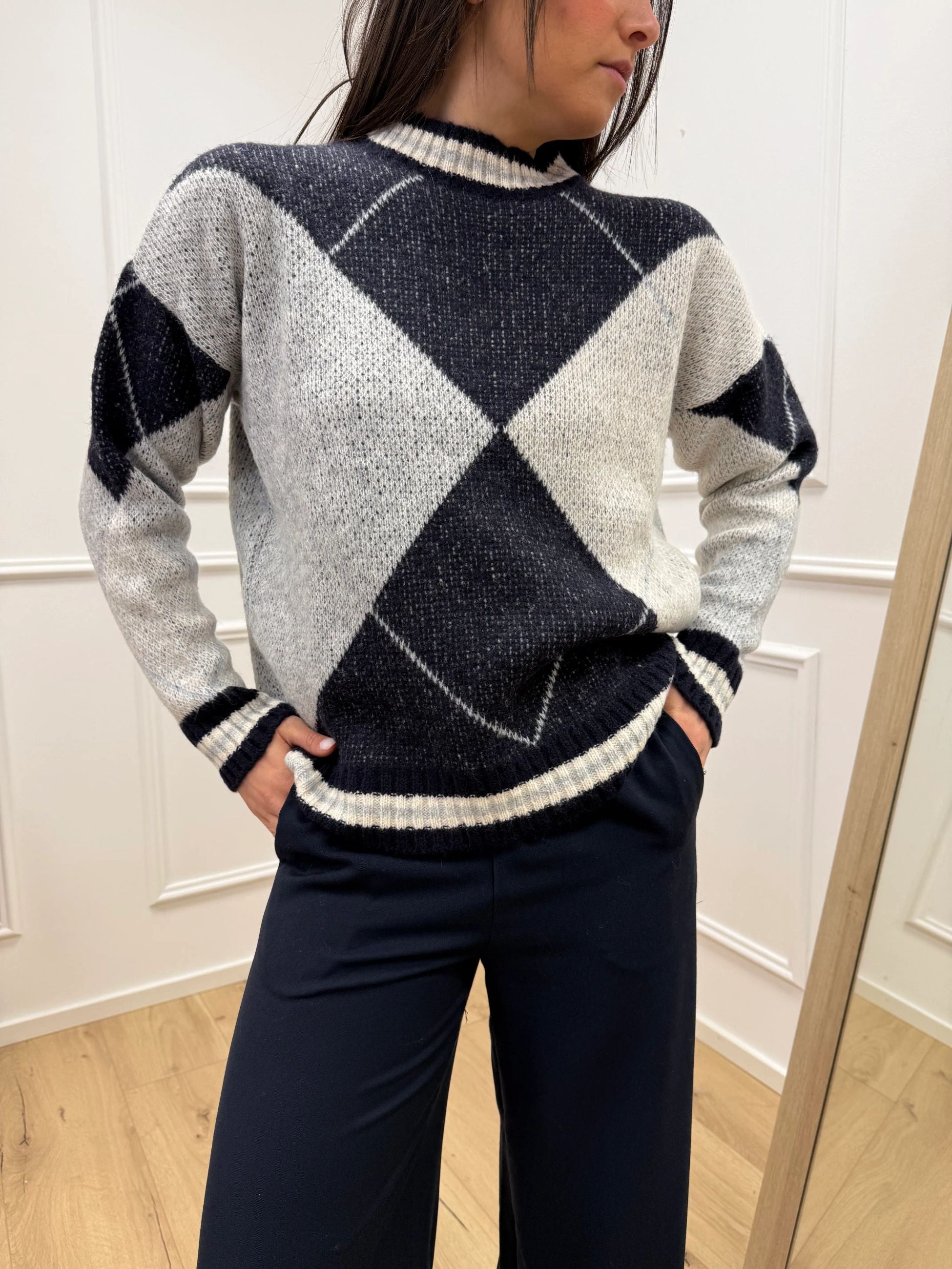 Maglia rombi blu, perla, panna, denim - HaveOne