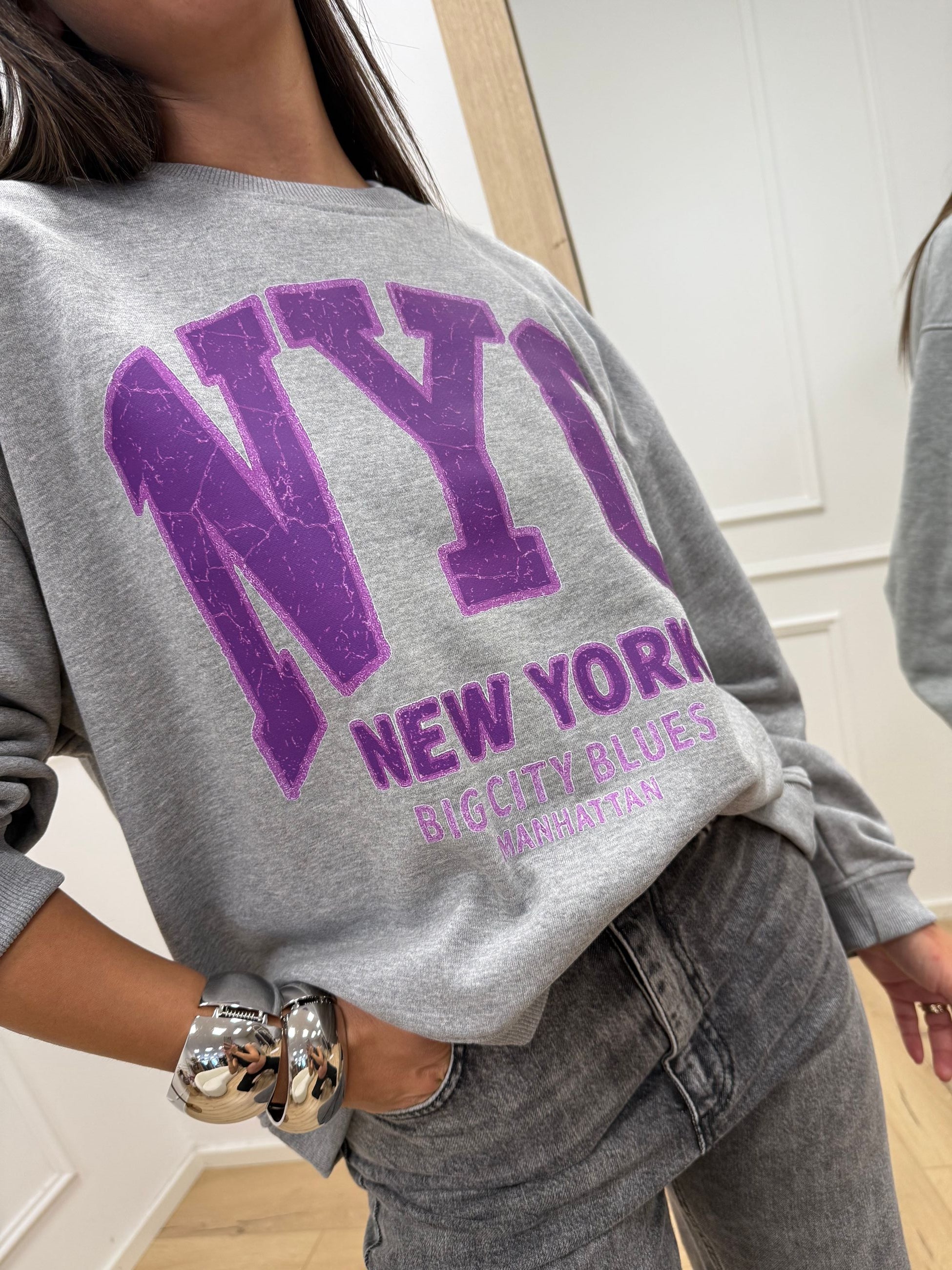 Felpa grigia Nyc viola - Vicolo