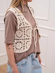 Gilet crochet naturale con laccetti - HaveOne