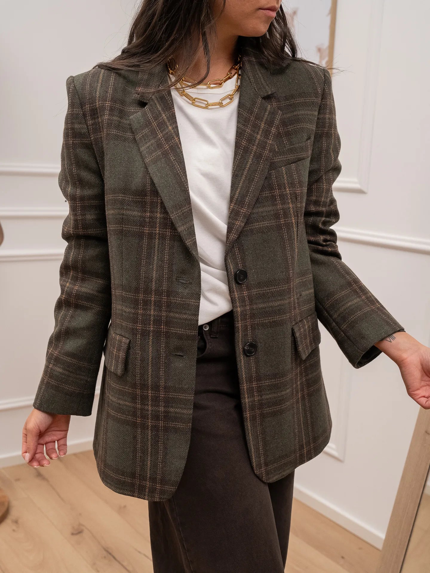 Blazer in panno di lana check verdone - Vicolo