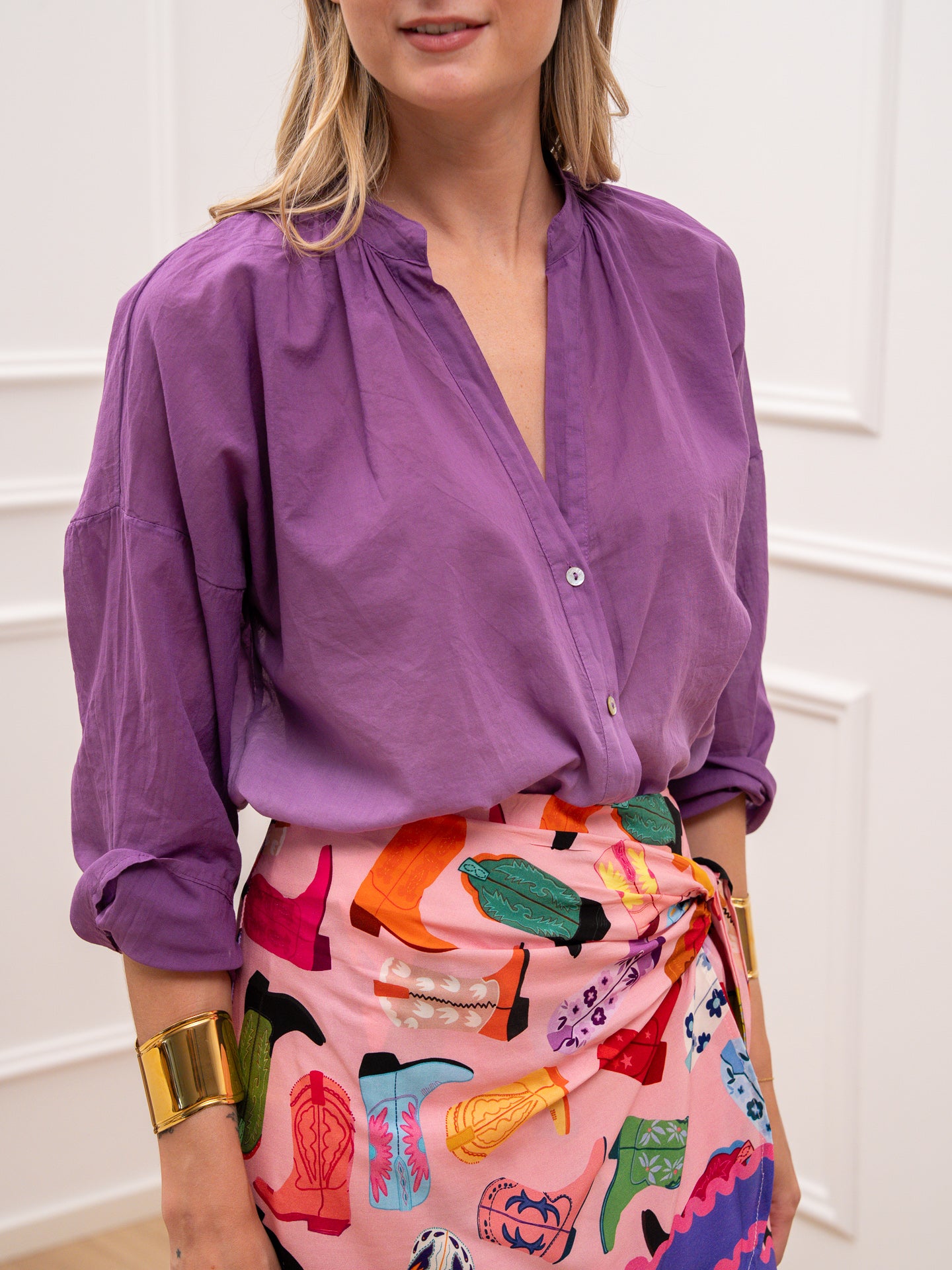 Camicia in voile di cotone sfumata viola - HaveOne