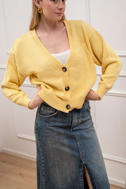 Cardigan basic giallo tre bottoni - Vicolo