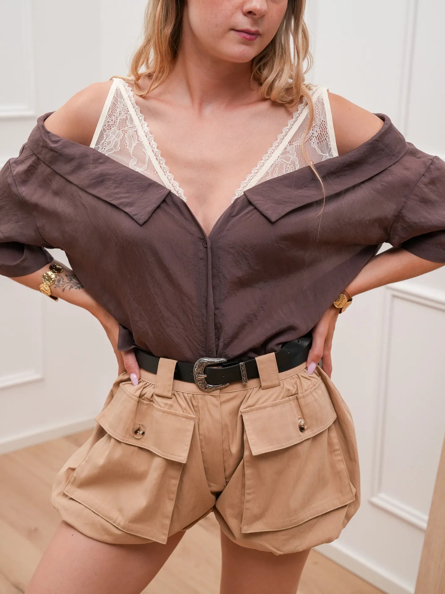 Camicia Nancy fondente in mussola e pizzo - You Decide