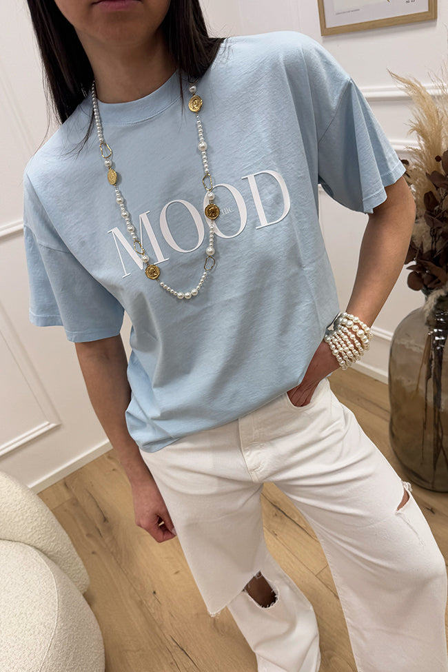 T shirt celeste stampa Mood - Vicolo