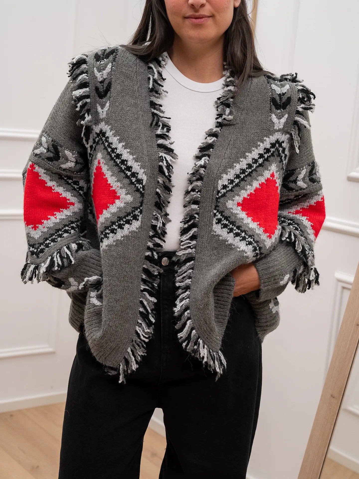 Cardigan etnico grigio, nero e rosso - Kontatto