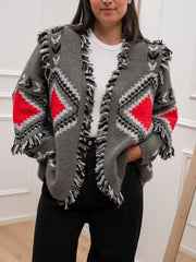 Cardigan etnico grigio, nero e rosso - Kontatto