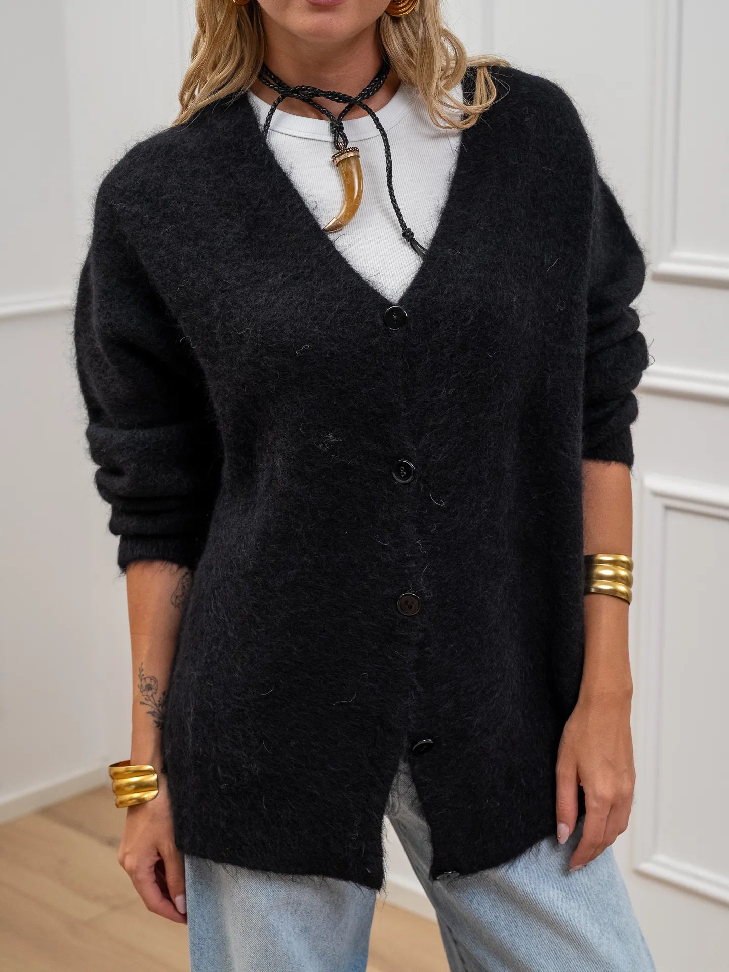 Cardigan lungo nero alpaca superfine - Kontatto