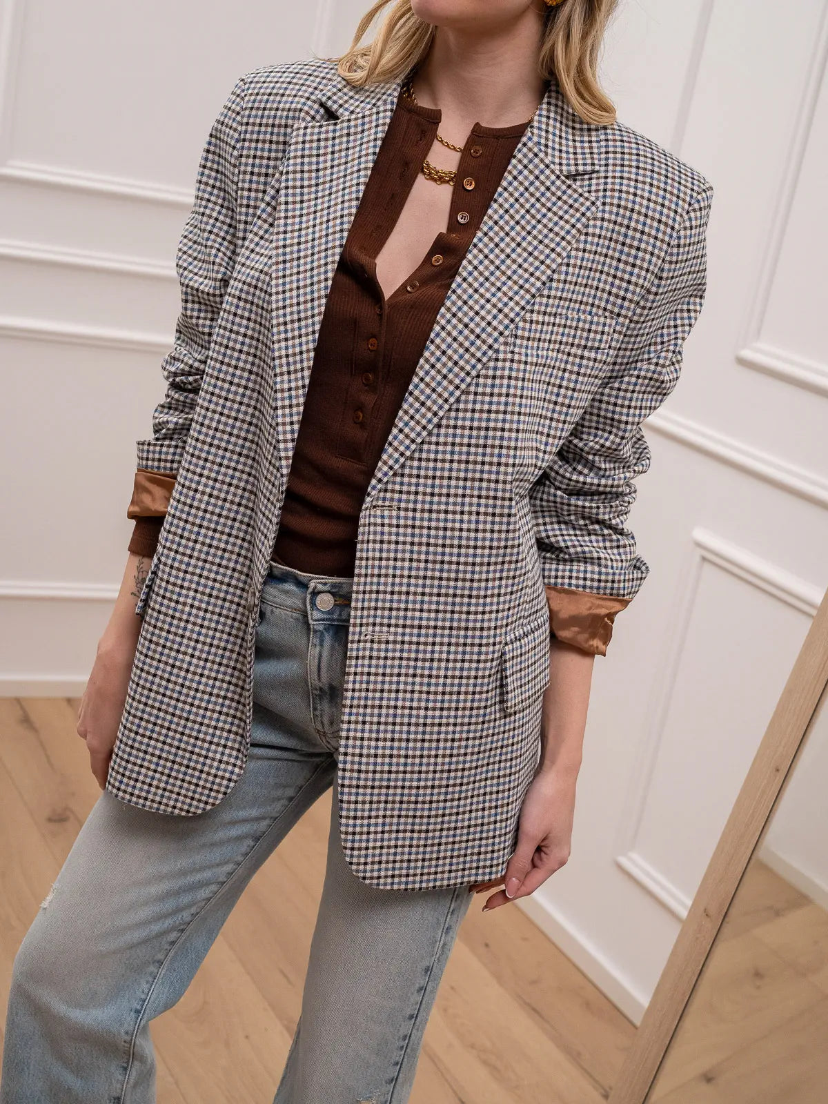 Giacca Ludo micro check blu e camel - Vicolo