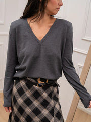 Maglia scollo a v grigia spalla imbottita - Vicolo