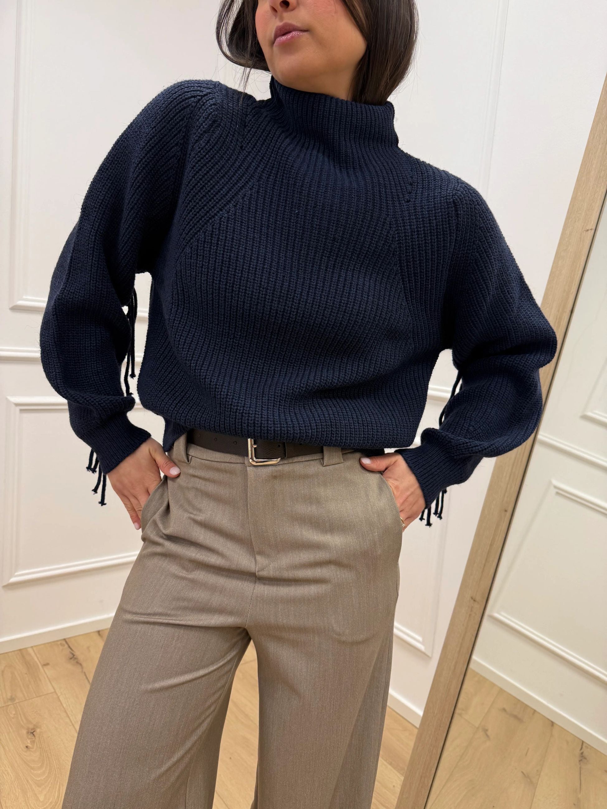 Maglia blu costa inglese con frange - HaveOne