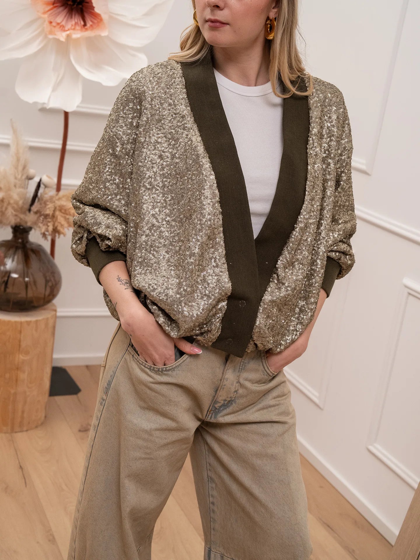 Bomber in paillettes kaki - Philia Loft