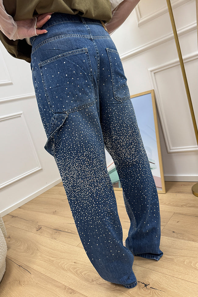 Jeans carpenter blu denim con strass - HaveOne