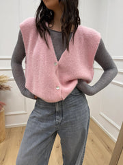 Gilet misto alpaca rosa con bottoni - HaveOne