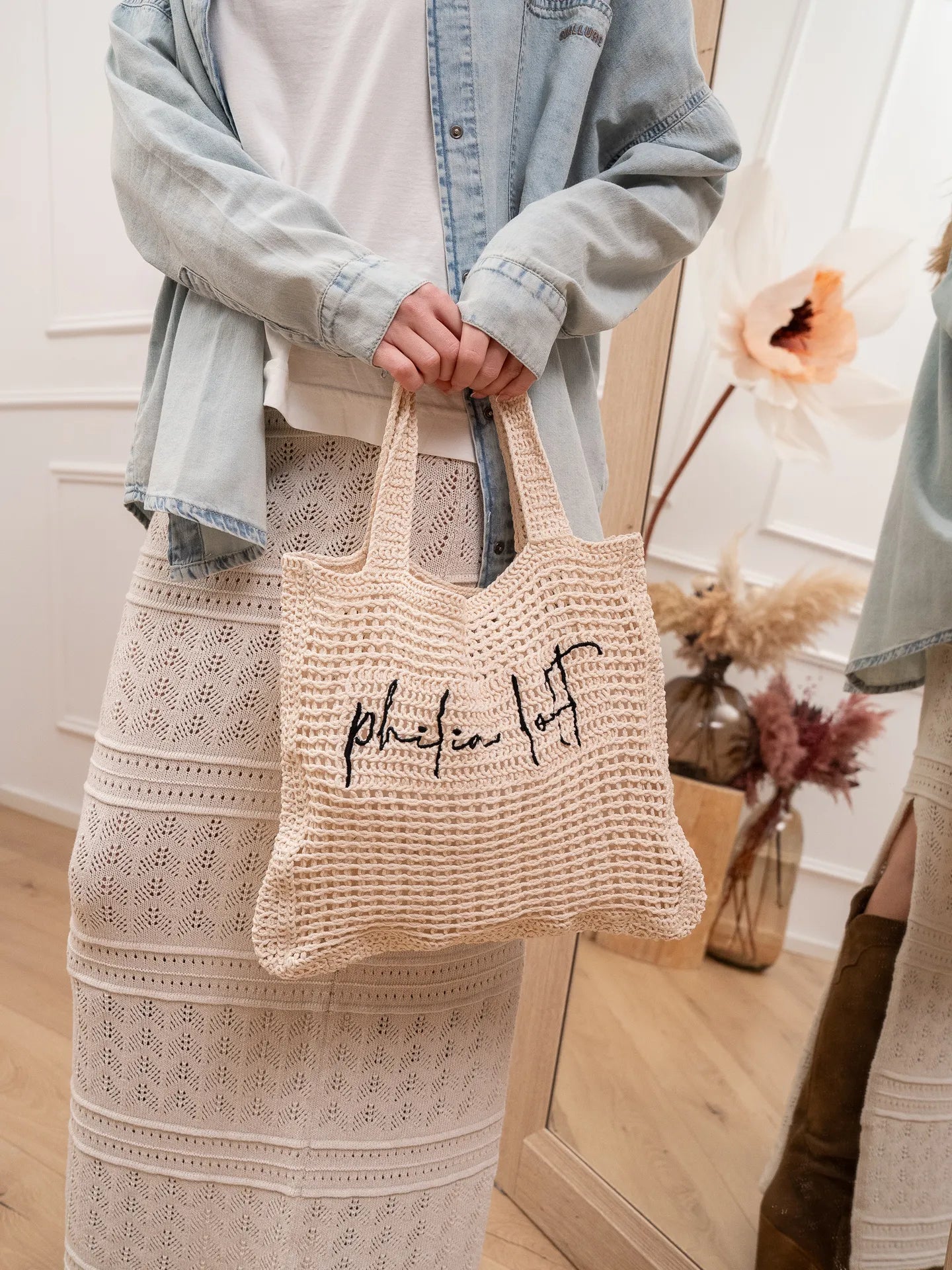 Borsa crochet naturale con logo - Philia Loft
