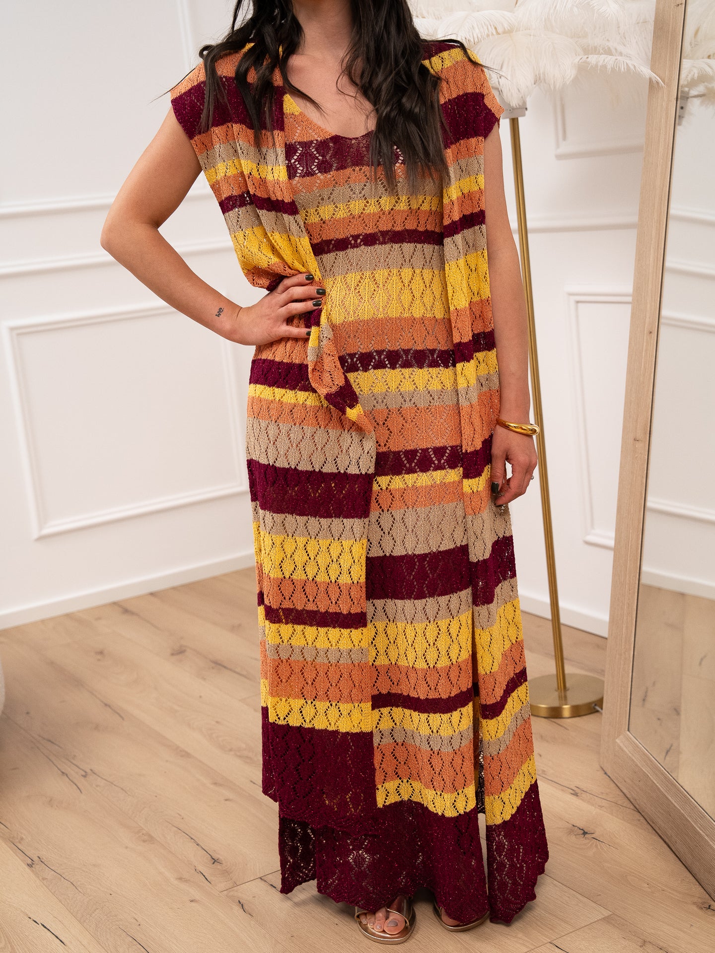 Cardigan lungo crochet multicolor filo lurex - Dixie