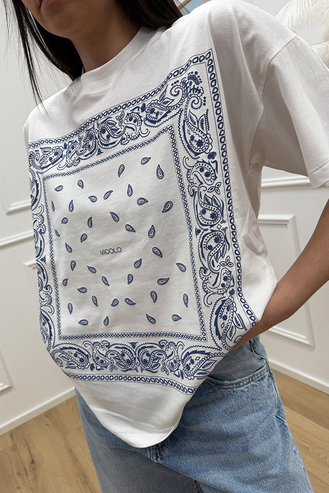 T shirt bianca stampa bandana in rilievo - Vicolo