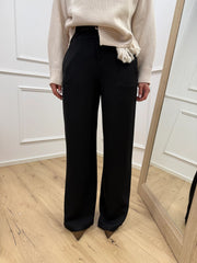 Pantaloni basic a palazzo nero con cintura - HaveOne