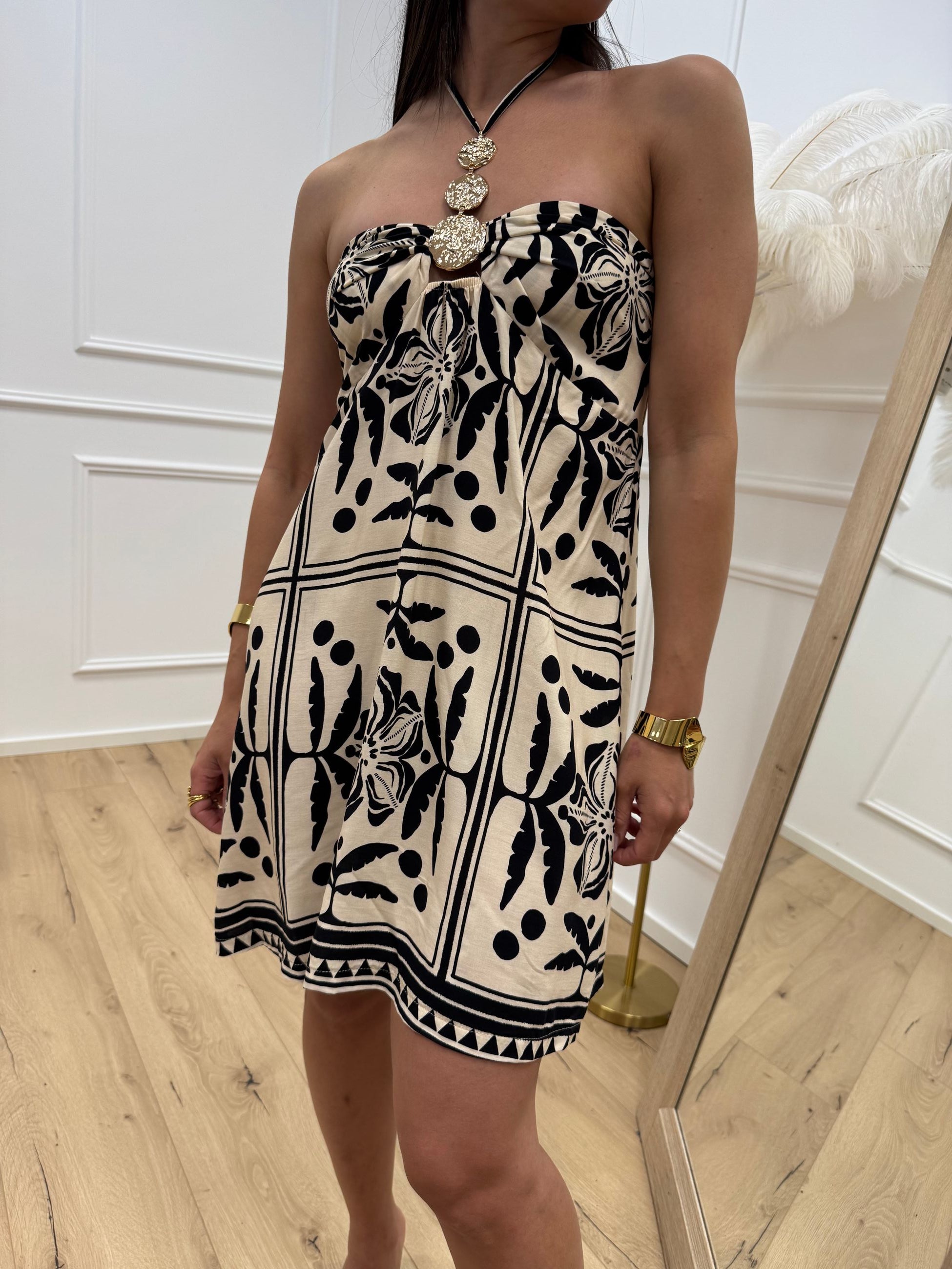 Vestito mini Botanique panna e nero - HaveOne