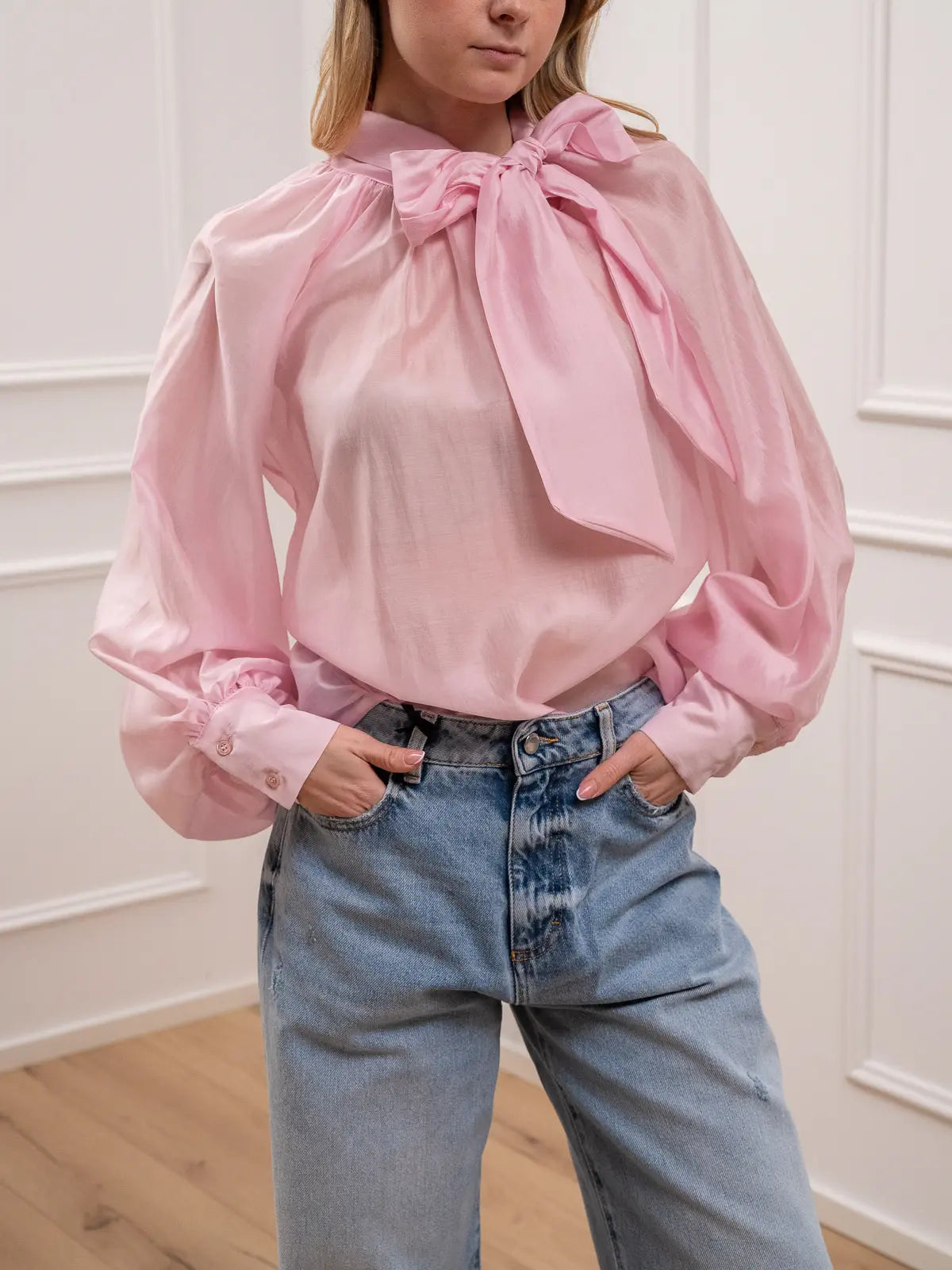 Camicia rosa baby in lyocell con fiocco - Vicolo