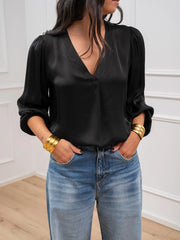 Blusa scollo a v nera manica balloon - HaveOne