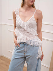 Top in pizzo bianco con rouches - HaveOne