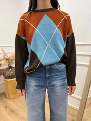 Maglia over rombi moro, celeste, coccio e pasta - HaveOne