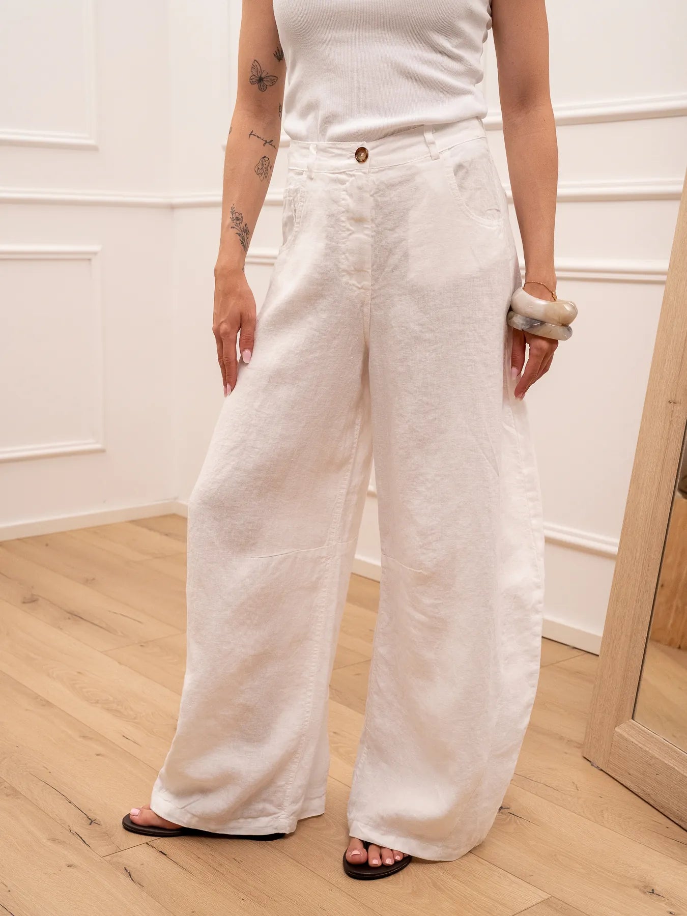 Pantaloni Louvre bianco 100% lino - Tensione In