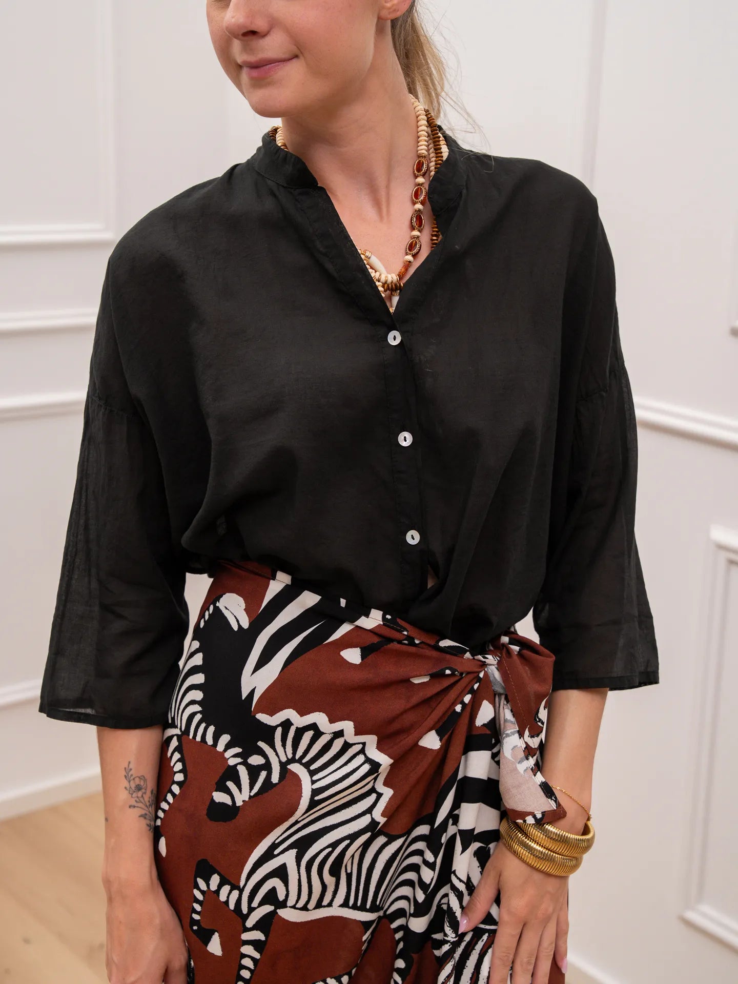 Camicia in voile di cotone nero - HaveOne