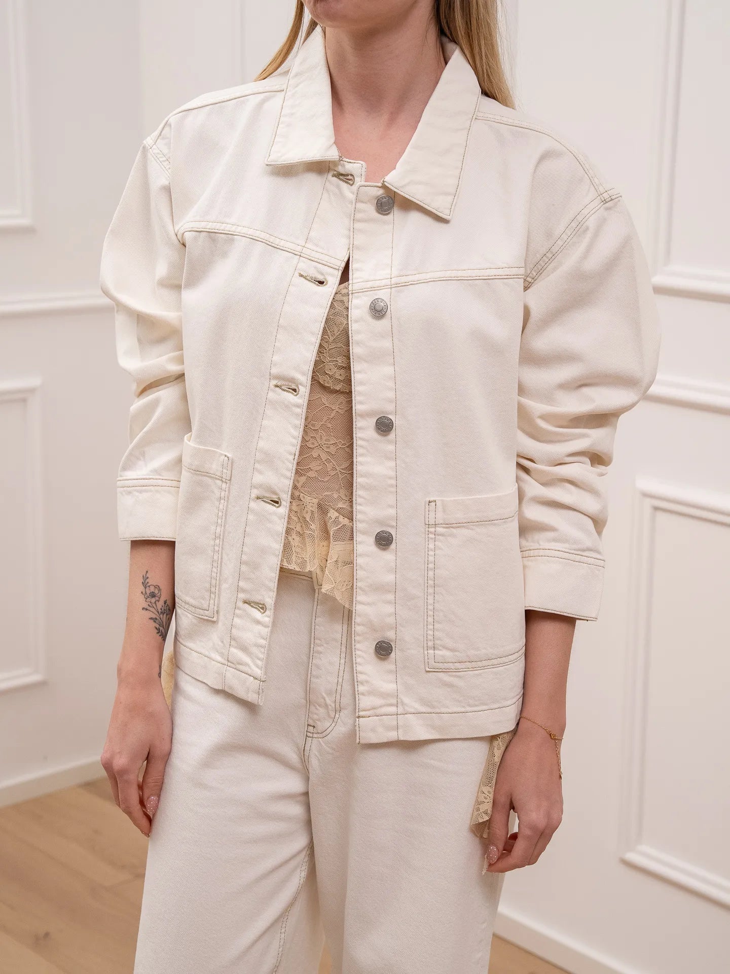 Camicia Rachele in denim burro con cuciture camel - JJXX