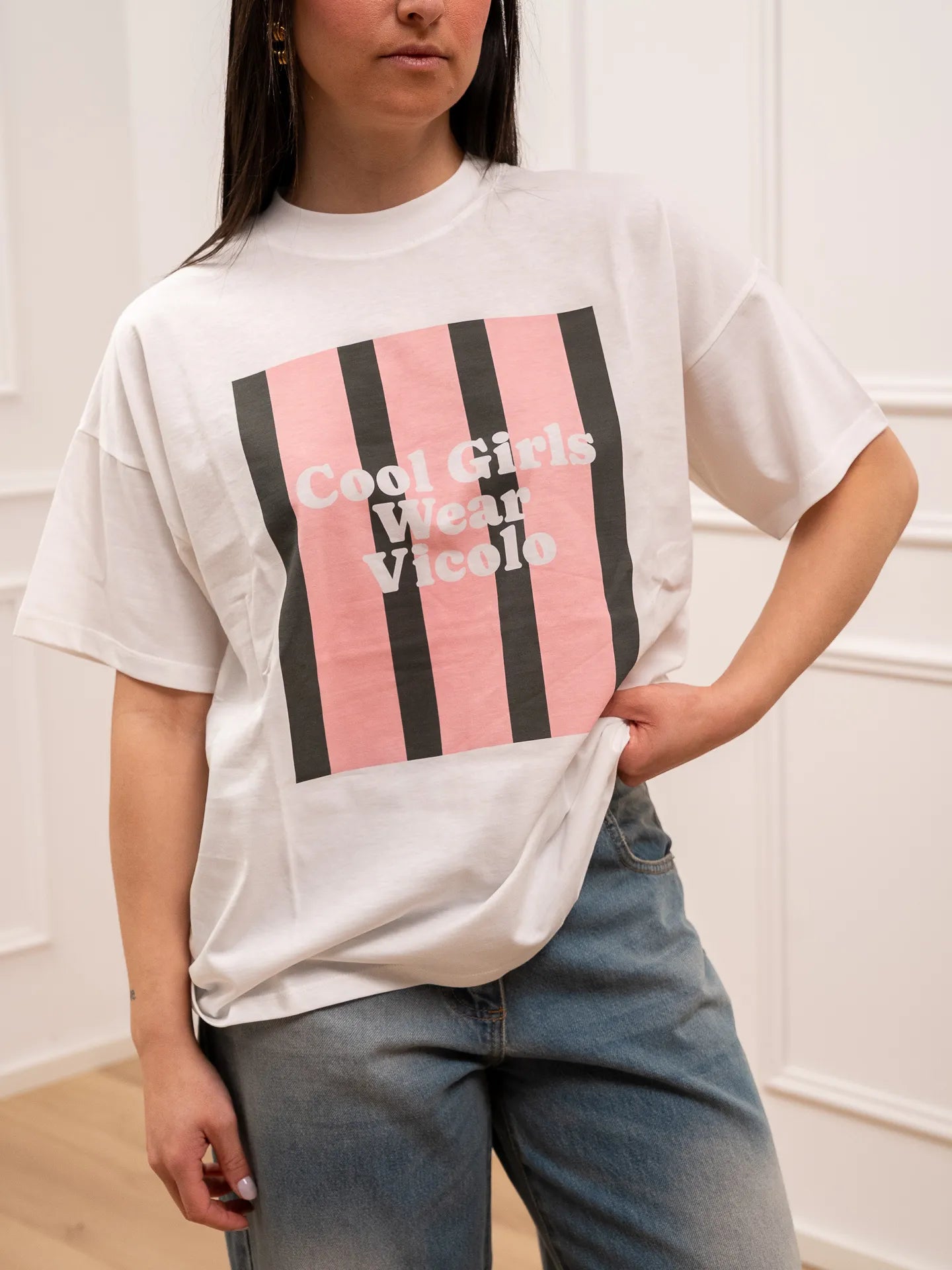 T shirt Cool Girls verde e rosa - Vicolo