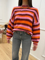 Maglia garzata a righe bubble, vino e arancio - HaveOne