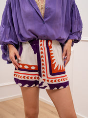 Shorts fluido viola e arancio in viscosa - Vicolo