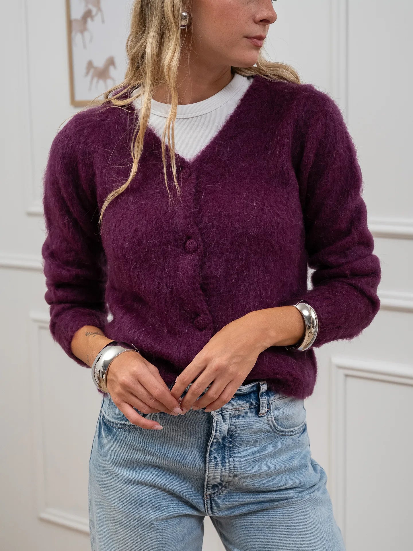 Cardigan porpora con scollo a v e bottoni - Kontatto