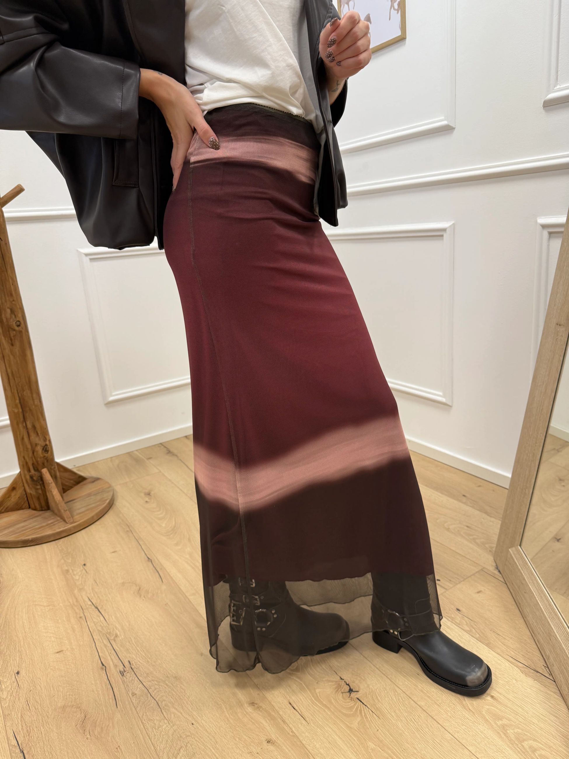 Gonna in mesh bordeaux sfumata - Dixie