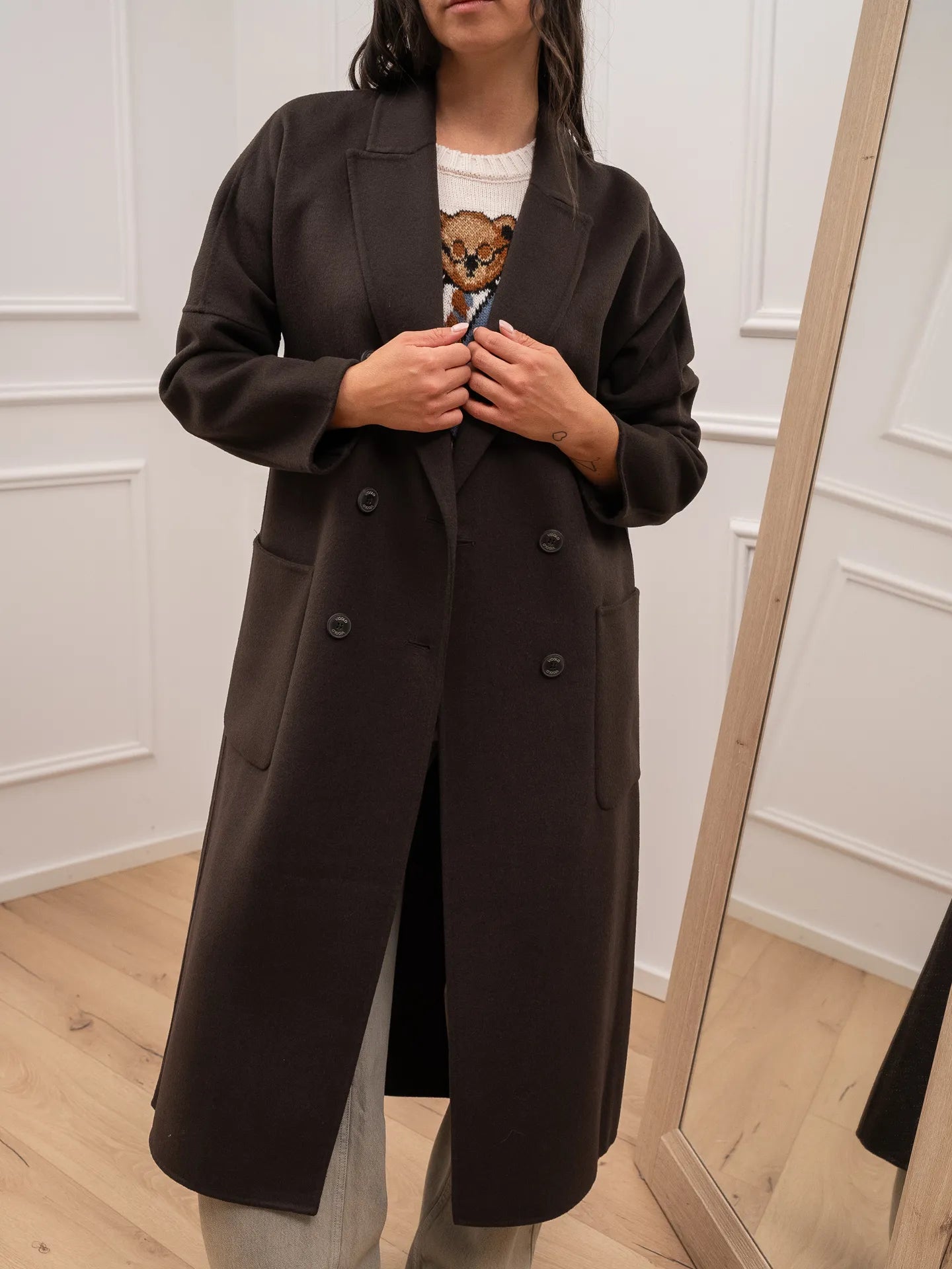 Cappotto lungo fondente sei bottoni - Vicolo