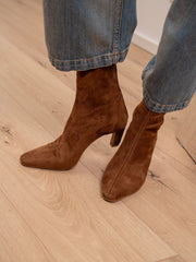 Stivaletti a calzino scamosciati cuoio con punta squadrata - Ovyè