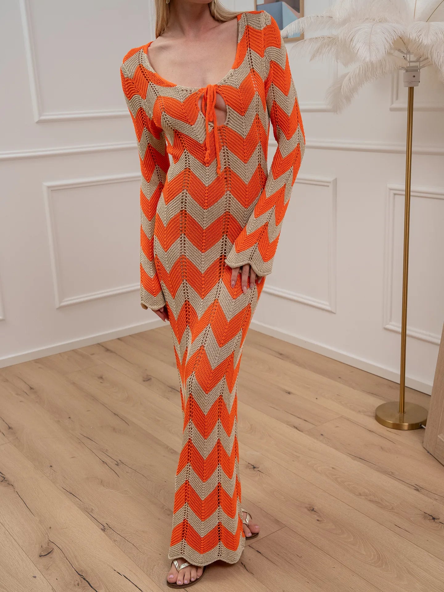 Vestito lungo crochet arancio e oro - Crispy